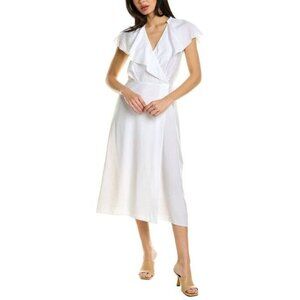 Vince Flutter Sleeve Wrap Dress With Braid Trim and Belt | Size M | Optic White